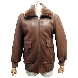 JACKET ZILLI PR AALLARD M 48 LEATHER AVIATOR FUR COLLAR FLIGHT JACKET Brown