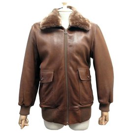 Zilli-JACKET ZILLI PR AALLARD M 48 LEATHER AVIATOR FUR COLLAR FLIGHT JACKET-Brown