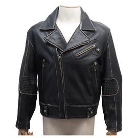 VINTAGE BLOUSON DIESEL FLYING COUGAR JACKET XL US 50 M FR EN CUIR NOIR COAT Noir