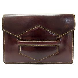 Hermès VINTAGE SAC POCHETTE HERMES FACO CIRCA 1950 A MAIN CUIR BOX MARRON LEATHER POUCH Marron
