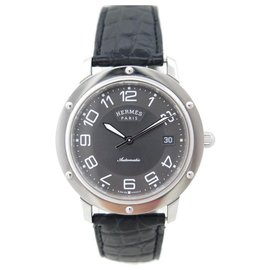 Hermès-Hermès Clipper watch 39 MM CP2.810 STEEL PALLADIE AUTOMATIC STEEL WATCH-Silvery