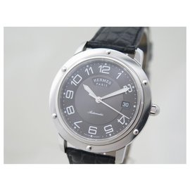 Hermès-Hermès Clipper watch 39 MM CP2.810 STEEL PALLADIE AUTOMATIC STEEL WATCH-Silvery