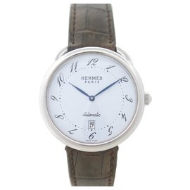 Hermès-Hermès Arceau watch 41 MM AR4.810 AUTOMATIC STEEL PALLADIE STEEL WATCH-Silvery