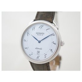 Hermès-Hermès Arceau watch 41 MM AR4.810 AUTOMATIC STEEL PALLADIE STEEL WATCH-Silvery