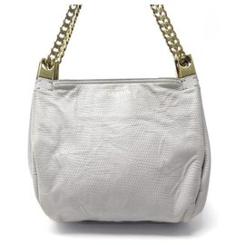 Lanvin-LANVIN BOURSE HANDBAG CHAIN HANDLE LIZARD-STYLE LEATHER HAND BAG-Grey