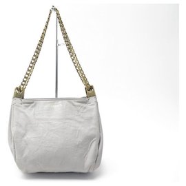 Lanvin-LANVIN BOURSE HANDBAG CHAIN HANDLE LIZARD-STYLE LEATHER HAND BAG-Grey