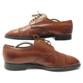 John Lobb-JOHN LOBB NADER SHOES 8E 42 BROWN LEATHER FLORAL TOE DERBY + EMBOSSING-Brown