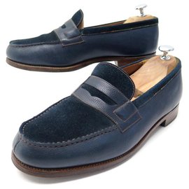 JM Weston-JM WESTON LOAFERS 180 7E 41 NAVY BLUE LEATHER & SUEDE SHOES-Navy blue