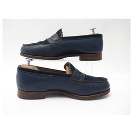 JM Weston-JM WESTON LOAFERS 180 7E 41 NAVY BLUE LEATHER & SUEDE SHOES-Navy blue