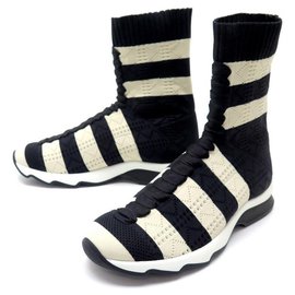 Fendi-NEW FENDI TRONCHETTO FILATO MAXIRIGHE SHOES 8T7515 38 FABRIC SNEAKERS-Black