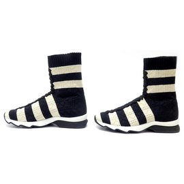 Fendi-NEW FENDI TRONCHETTO FILATO MAXIRIGHE SHOES 8T7515 38 FABRIC SNEAKERS-Black