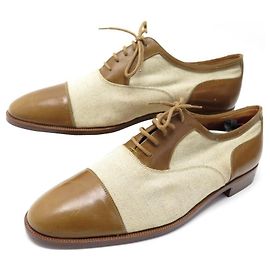 SCARPE JOHN LOBB OXFORD 8.5 42.5 RICHELIEU IN LINO E PELLE + PASSAMANERIA Marrone