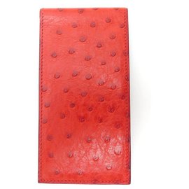 Hermès-VINTAGE SMALL BLOCK HOLDER NOTE HERMES IN RED OSTRICH LEATHER + PEN HOLDER-Red