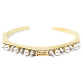 Fendi-Fendi Bracelet 13 CM T S IN GOLD METAL STUDDED BOX STUDDED STUDS AND STUDS-Golden