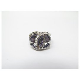 Chanel-NEUF BAGUE CHANEL LOGO CC & STRASS VIOLET TAILLE 54 METAL ARGENT NEW RING-Argenté