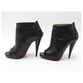Christian Louboutin-CHRISTIAN LOUBOUTIN SHOES OPEN TOE BOOTS 38 BLACK LEATHER BOOTS SHOES-Black