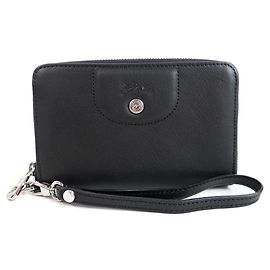 NEW COMPACT LONGCHAMP LEATHER WALLET IN BLACK LEATHER BILLFOLD Black