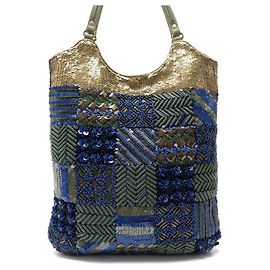 NEW JAMIN PUECH HANDBAG IN BLUE EMBROIDERY SEQUIN NEW BLUE HANDBAG Blue