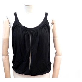 Hermès-NEW HERMES T TANK40 M SLIT FRONT AND BACK BLACK VISCOSE TUNIC TSHIRT-Black