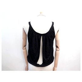 Hermès-NEW HERMES T TANK40 M SLIT FRONT AND BACK BLACK VISCOSE TUNIC TSHIRT-Black