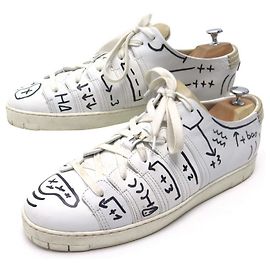 RARE CHAUSSURES CORTHAY GRAFFITI UNIQUE 10 44 BASKETS CUIR BLANC CUSTOM SNEAKERS Blanc
