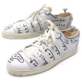 Corthay-RARE UNIQUE CORTHAY GRAFFITI SHOES 10 44 CUSTOM SNEAKERS WHITE LEATHER SNEAKERS-White