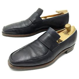 BEL AIR CORTHAY SHOES 10 44 BLACK SEED LEATHER LOAFERS + STRAPS Black
