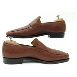 Corthay-BEL AIR CORTHAY SHOES 10 44 LOAFERS BROWN GRAIN LEATHER LOAFERS-Brown