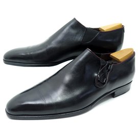 Aubercy-AUBERCY ONE CUT COMM SPECIALE SHOES 43.5 LEATHER LOAFERS-Black
