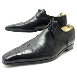 Santoni-SANTONI SHOES 7710 FLORAL BOUT DERBY 9 It 44 FR LEATHER STAINLESS STEEL SHOES-Black