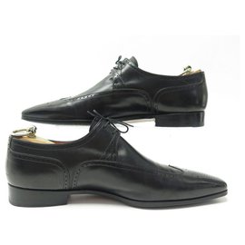 Santoni-SANTONI SHOES 7710 FLORAL BOUT DERBY 9 It 44 FR LEATHER STAINLESS STEEL SHOES-Black