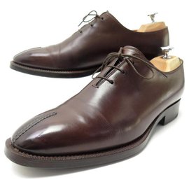 Santoni-SANTONI RICHELIEU ONE CUT SHOES 5590 9 It 44 FR LEATHER SHOES-Brown