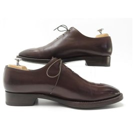 Santoni-SANTONI RICHELIEU ONE CUT SHOES 5590 9 It 44 FR LEATHER SHOES-Brown