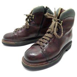 Santoni-SANTONI SHOES 8 It 43 FR BROWN LEATHER ANKLE BOOTS HIKING BOOTS SHOES-Brown