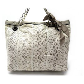 Lanvin-NEW LANVIN AMALIA HANDBAG IN BEIGE & TAUPE PYTHON LEATHER HAND BAG-Beige
