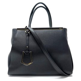 Fendi-Fendi handbag 2 Jours 8BH250 BLACK LEATHER HANDBAG-Black