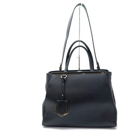 Fendi-Fendi handbag 2 Jours 8BH250 BLACK LEATHER HANDBAG-Black