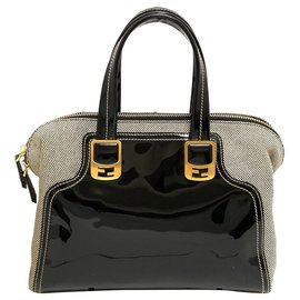 Fendi-Fendi Black Chameleon Patent Leather Satchel-Black,Grey