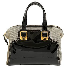 Fendi Schwarze Chamäleon Lackledertasche Schwarz Grau