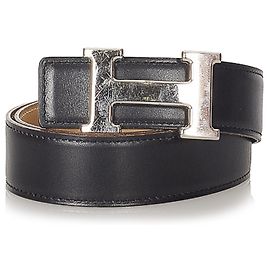 Hermès Cinturón de cuero Hermes Constance negro Negro Plata