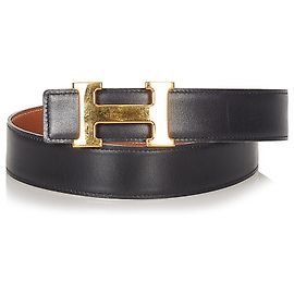 Hermès Cinturón de cuero Hermes Constance negro Negro Dorado