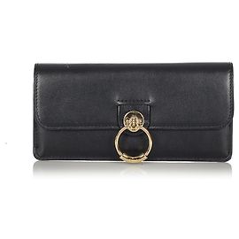 Chloé Chloe Black Tess Leather Long Wallet Black