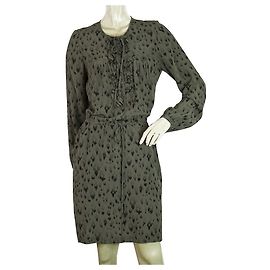 Rebecca Taylor Grey Animal Pattern 100% Talla mini vestido de manga larga de seda 4 Gris