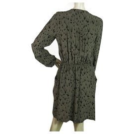 Rebecca Taylor-Rebecca Taylor Gray Animal Pattern 100% Silk Long Sleeves Mini Dress size 4-Grey