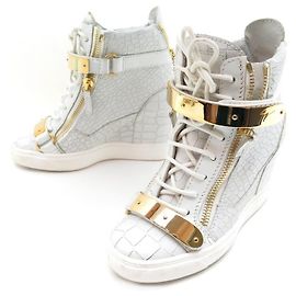 GIUSEPPE ZANOTTI BASKET COBY WEDGE SCHUHE 37.5 ES 38.5 FR LEDERSNEAKERS Weiß