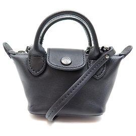 NEUF MINI SAC A MAIN LONGCHAMP LE PLIAGE TRAVERS XS BANDOULIERE CUIR NOIR Noir