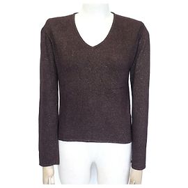 NEUER YVES SAINT LAURENT T-PULLOVER38 M A GLITZER AUS BRAUNEM VISKOSE SWEATSHIRT Braun