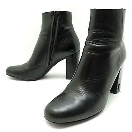YVES SAINT LAURENT ANKLE BOOTS 37.5 BLACK LEATHER ANKLE BOOTS SHOES Black