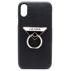 NEW PRADA IPHONE X XS TELEPHONE CASE 1zh058 BLACK SAFFIANO LEATHER PHONE CASE Black