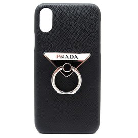 Prada-NEW PRADA IPHONE X XS TELEPHONE CASE 1zh058 BLACK SAFFIANO LEATHER PHONE CASE-Black
